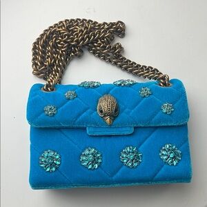 Kurt Geiger Turquoise Velvet Mini Bag with Gold Chain